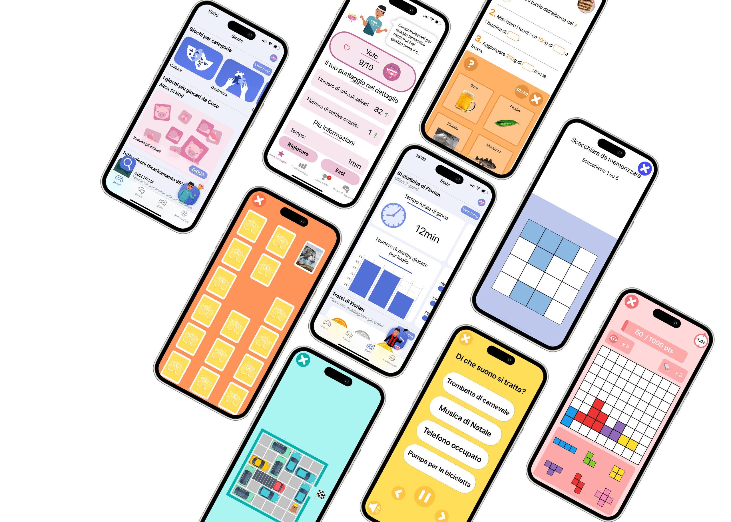 Schermate dell'app ROBERTO — allenamento cerebrale