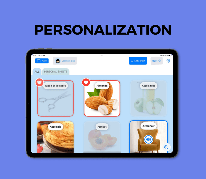 A senior adult using a memory-enhancing app on a tablet, with a vibrant and engaging interface designed to stimulate cognitive abilities.